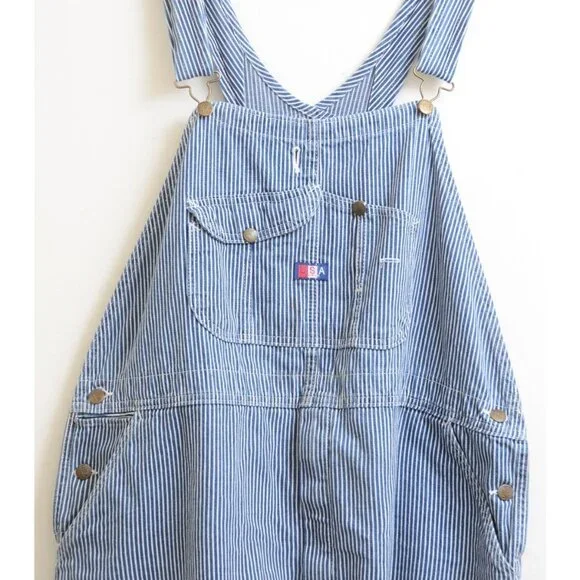 Vtg USA Works Sz 46x30 Railroad Stripe Carpenter Bib Denim Overalls Made in USA